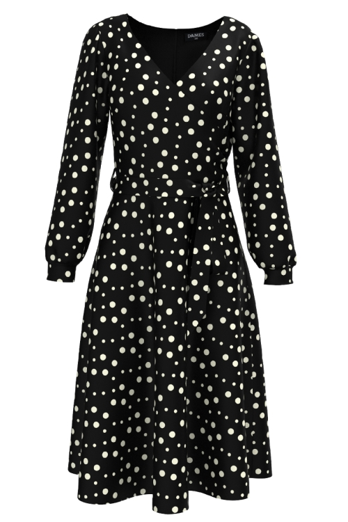 Rochie eleganta cu buline cu maneca lunga