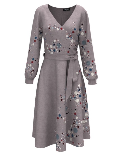 Rochie eleganta cu maneca lunga imprimata cu model multicolor CMD3089