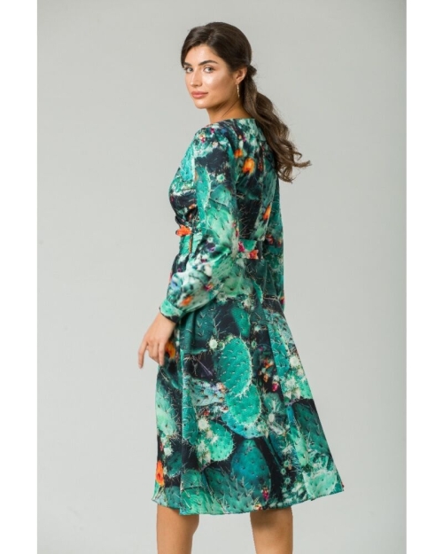 Rochie eleganta cu maneca lunga imprimata Flori de cactus CMD228 - Img 6
