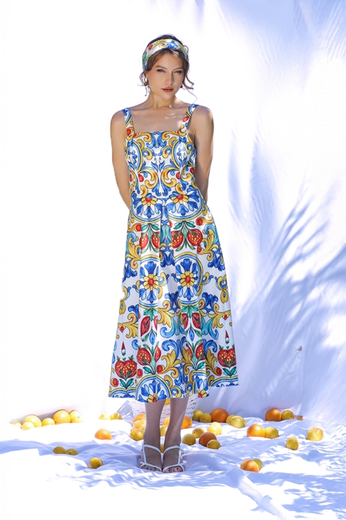 Rochie eleganta de vara cu bretele si imprimeu multicolor - Img 1