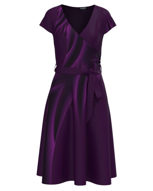 Rochie eleganta de vara cu maneca scurta imprimata in nuante de mov CMD4341