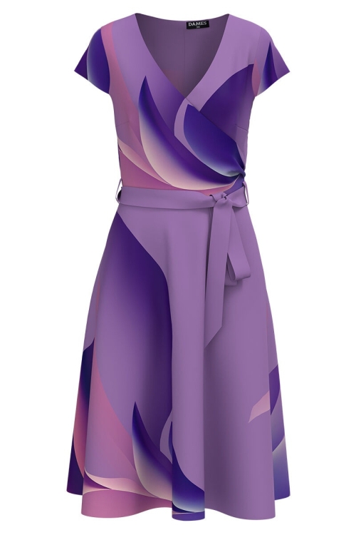 Rochie eleganta de vara cu maneca scurta imprimata in nuante violet CMD4358 - Img 2