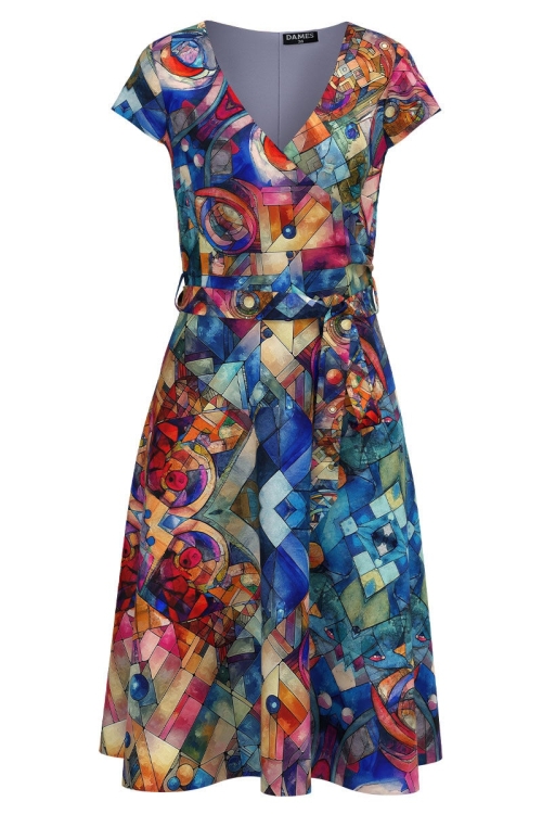 Rochie eleganta de vara cu maneca scurta imprimata multicolor SS24 - Img 2