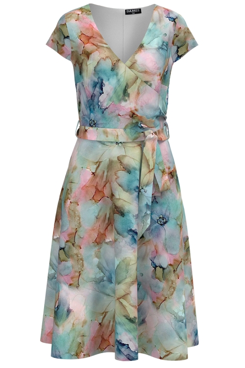Rochie eleganta de vara cu maneca scurta imprimata multicolor