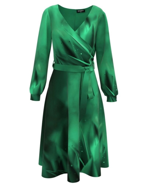 Rochie eleganta imprimata in nuante de verde