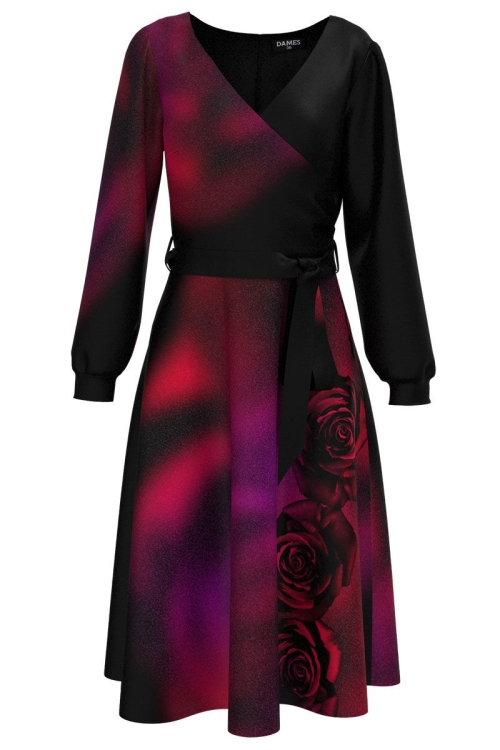 Rochie eleganta in degrade cu maneca lunga imprimata trandafiri - Img 2