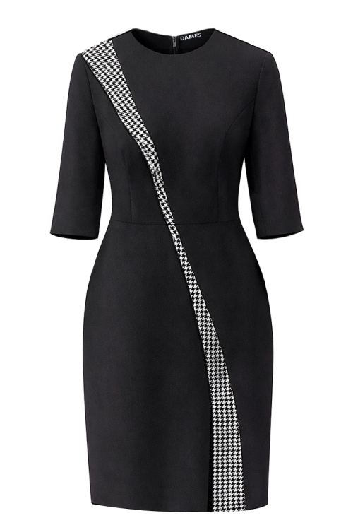 Rochie eleganta neagra cu contrast alb negru