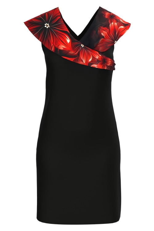 Rochie eleganta neagra cu decolteu si detalii pe umeri