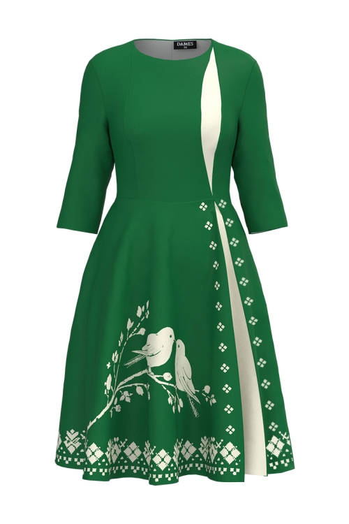 Rochie eleganta verde cu sectiune in contrast Dragobete