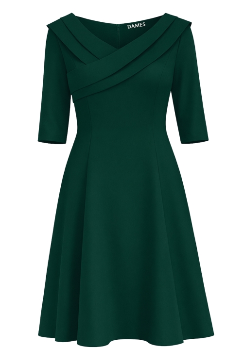 Rochie eleganta verde in clini cu decolteu fronsat