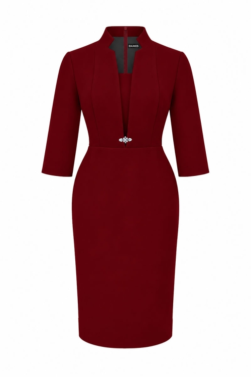 Rochie eleganta visinie cu rever si decolteu in V