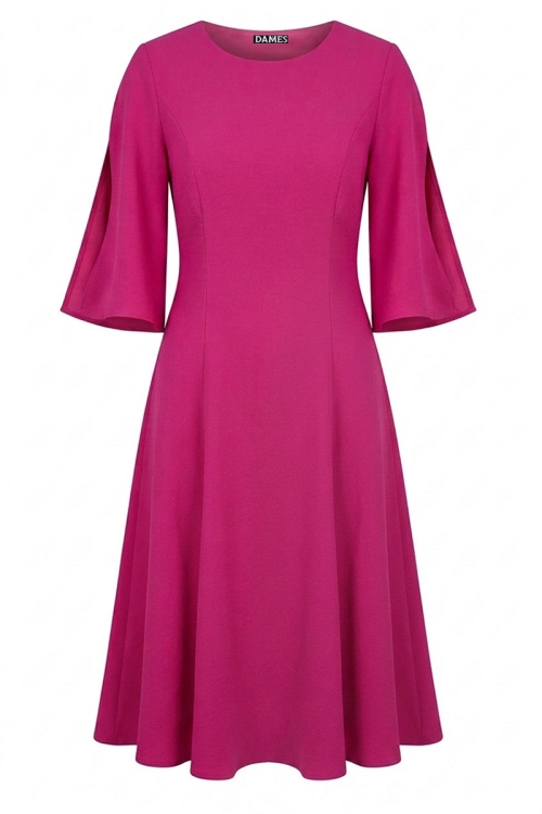 Rochie fucsia din vascoza cu maneci despicate