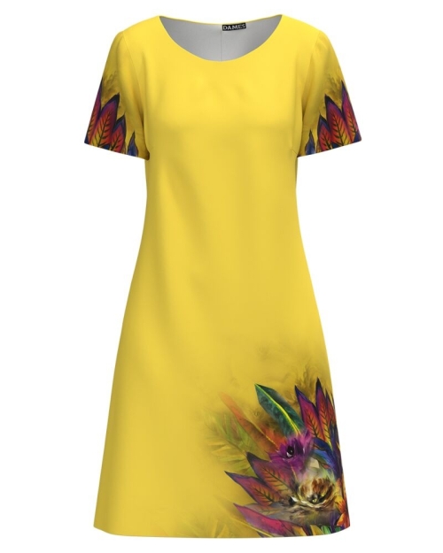 Rochie galbena evazata imprimata cu model multicolor CMD4331 - Img 1