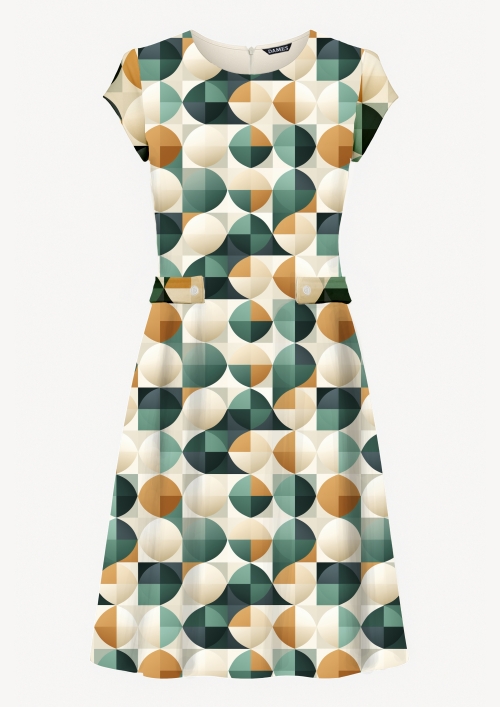 Rochie lejera de vara din crepe cu cordon reglabil imprimata geometric