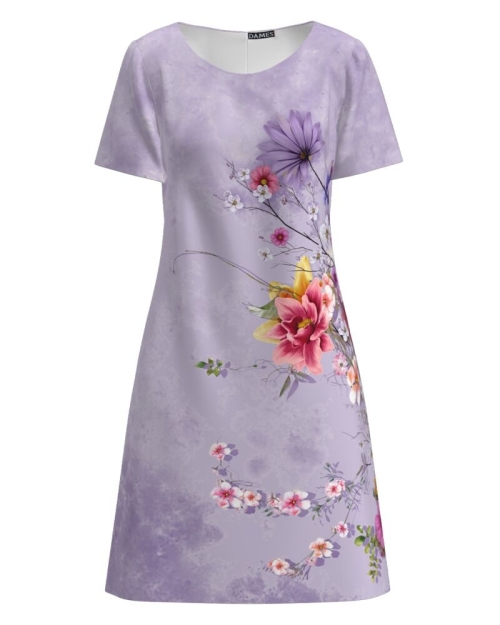 Rochie lila evazata imprimata cu model floral CMD1525 - Img 1