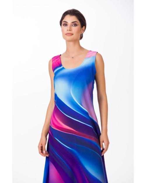 Rochie lunga casual de vara cu buzunare imprimata multicolor SS24 - Img 6
