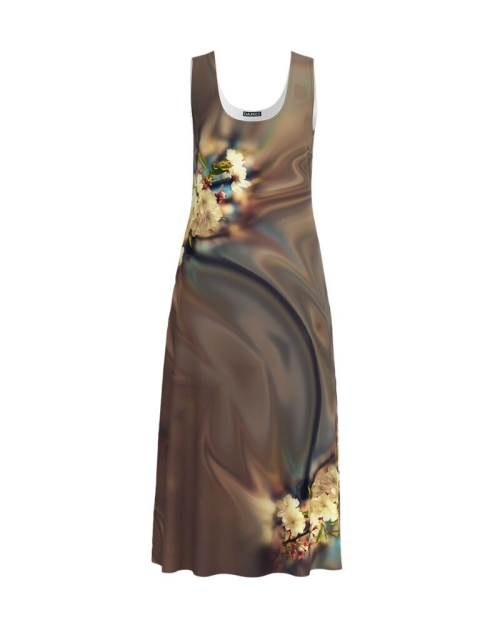 Rochie lunga casual de vara cu buzunare, maro imprimata cu model floral CMD803 - Img 10