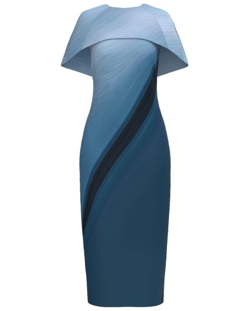 Rochie lunga cu capa detasabila in nuante de bleu CMD4859 - Img 1