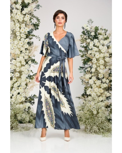 Rochie lunga eleganta de seara imprimata in nuante de gri CMD1050 - Img 2