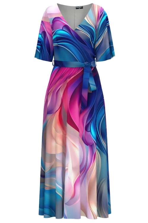 Rochie lunga eleganta de seara imprimata multicolor