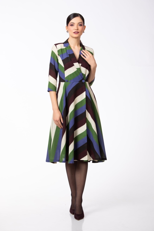 Rochie multicolora tip pardesiu cu buzunare Stoc