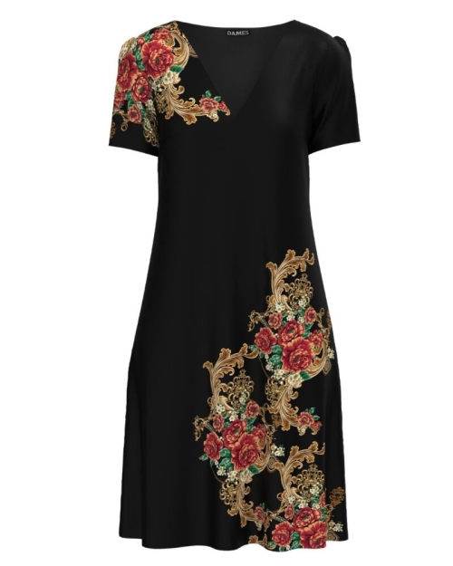 Rochie neagra casual de vara imprimată cu model floral CMD4391