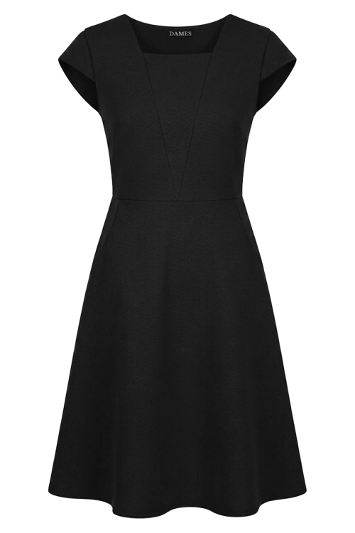 Rochie neagra clos eleganta cu buzunare