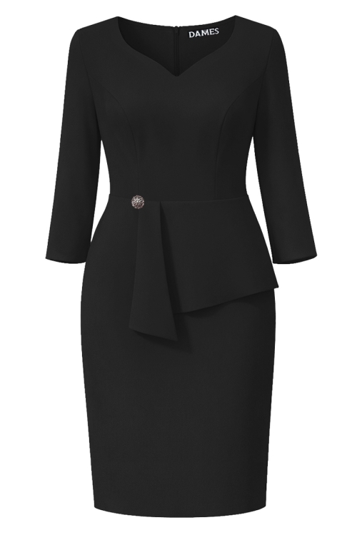 Rochie neagra conica cu decolteu inima si peplum elegant