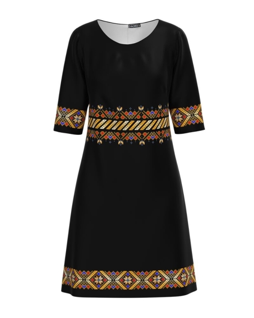 Rochie neagra cu imprimeu traditional CMD603