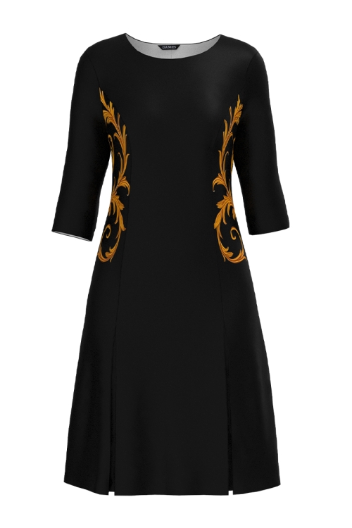 Rochie neagra cu pliuri imprimata baroc
