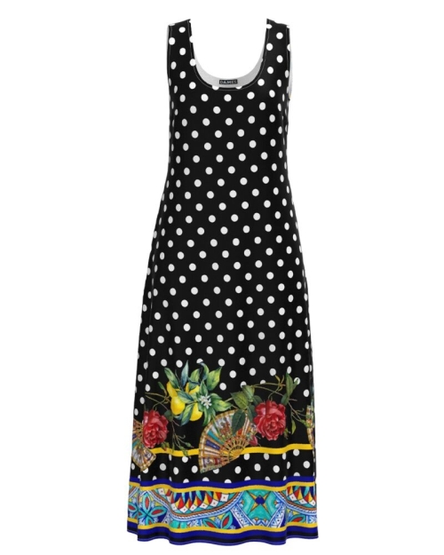 Rochie neagra lunga casual de vara cu buzunare imprimata Buline CMD2922