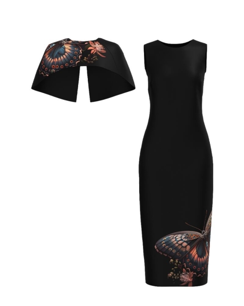 Rochie neagra lunga cu capa detasabila CMD4856 - Img 2