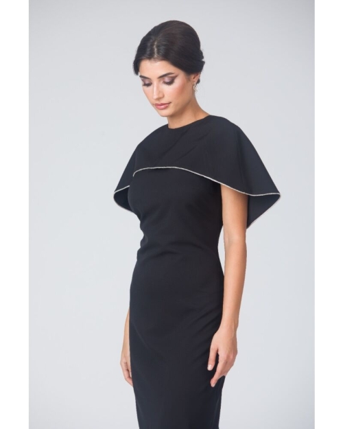 Rochie neagra lunga cu capa detasabila CMD4877 - Img 6