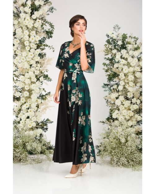 Rochie neagra lunga eleganta de seara imprimata cu model floral CMD2595 - Img 4