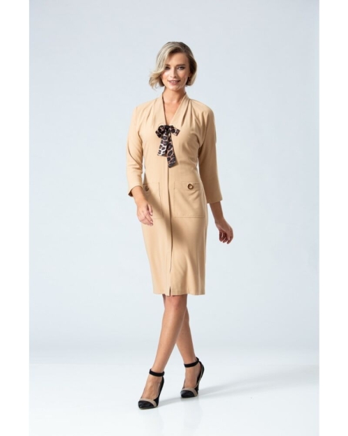 Rochie office PREMIUM cu esarfa animal print DP058 - Img 2