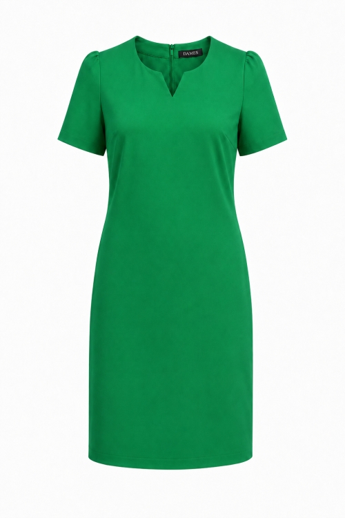 Rochie office verde cu decolteu rotund si decupaj in V