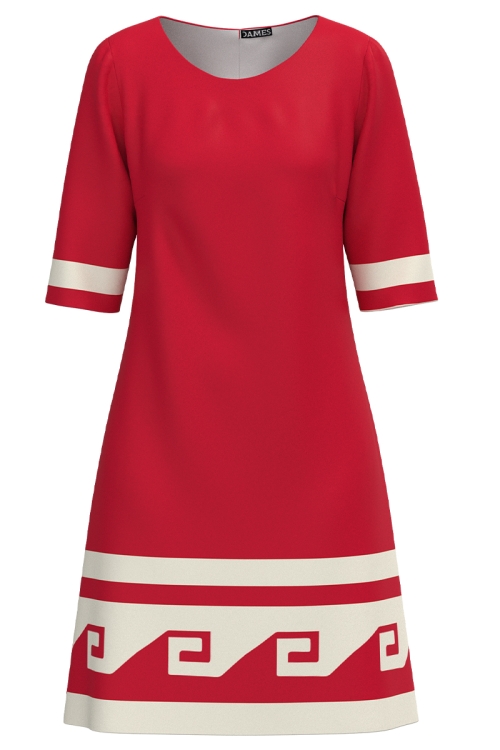 Rochie rosie casual imprimata cu model Aztec