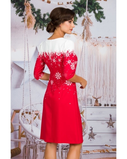 Rochie rosie casual imprimata Fulgi de zapada CMD1495 - Img 5