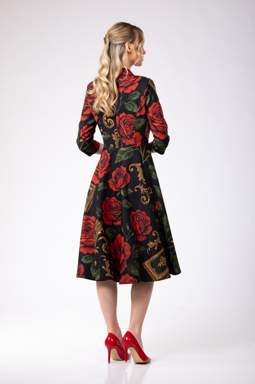 Rochie tip pardesiu imprimata Noir Rose - Img 5