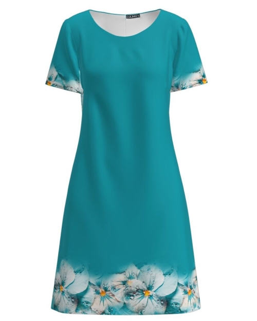 Rochie turcoaz evazata imprimata cu model floral CMD2788
