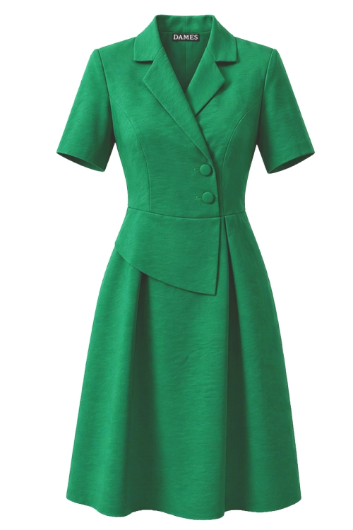 Rochie verde din vascoza cu peplum si guler tip sacou