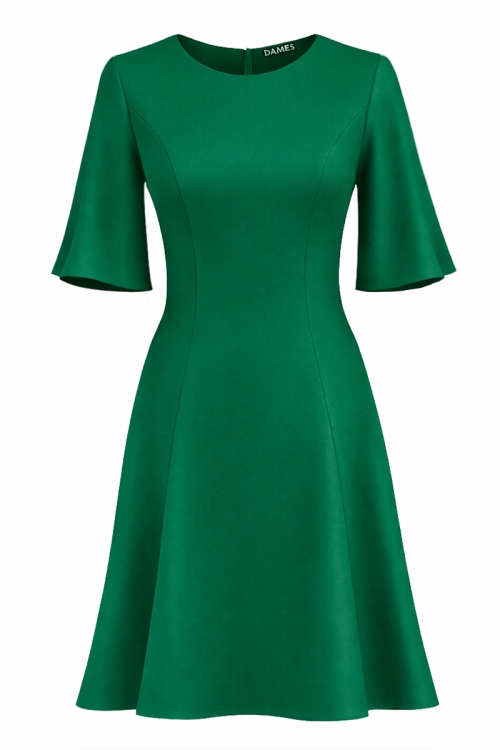 Rochie verde in clini cu maneci clopot
