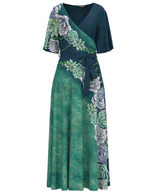 Rochie verde lunga eleganta de seara imprimata cu model floral CMD4500
