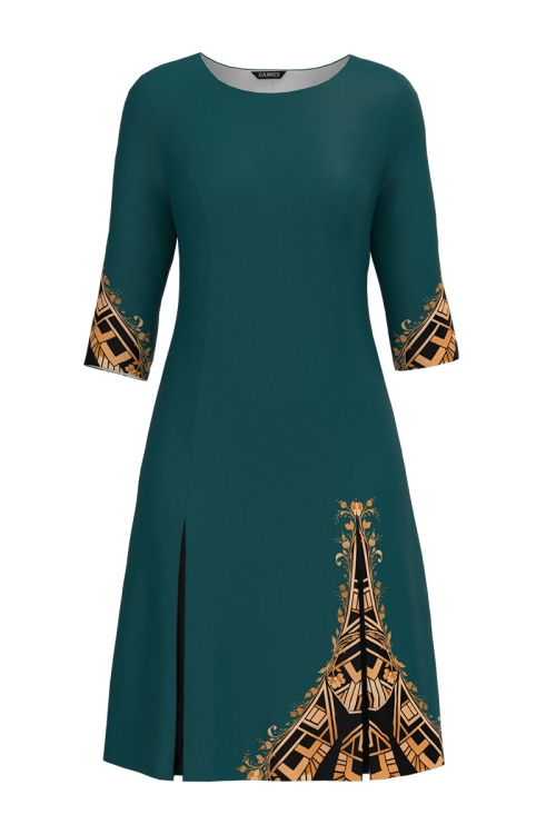 Rochie verde marin cu pliuri imprimata floral