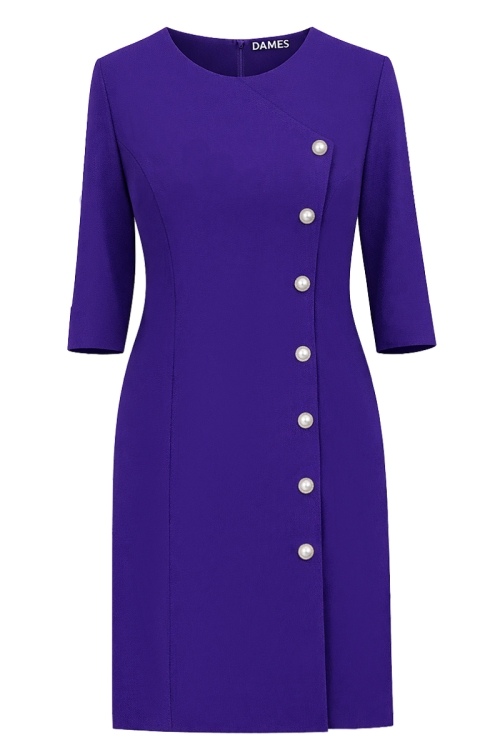 Rochie violet dreapta accesorizata cu nasturi decorativi