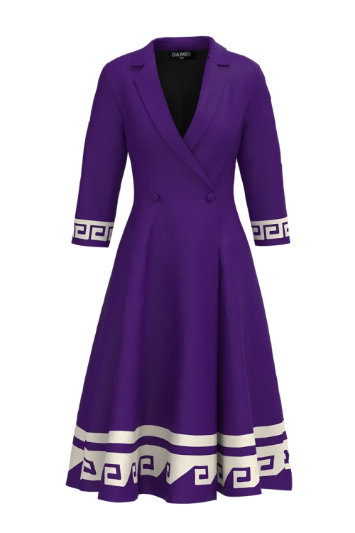 Rochie violet tip pardesiu petrecuta cu imprimeu aztec