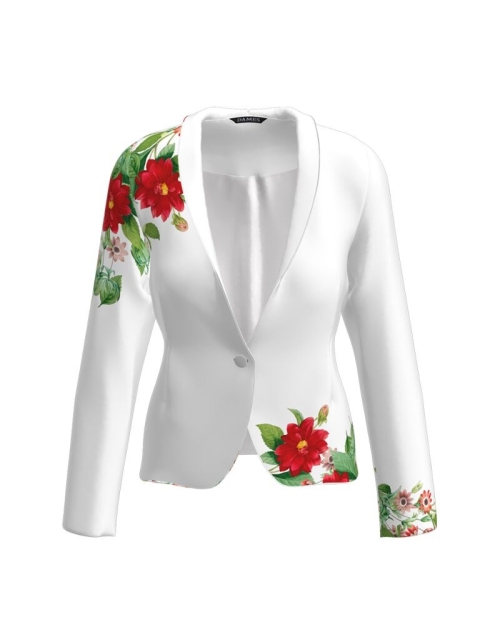 Sacou alb cambrat imprimat cu model Floral CMD2058 - Img 1