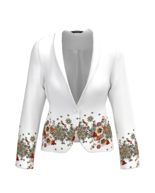 Sacou alb cambrat imprimat cu model floral CMD4095