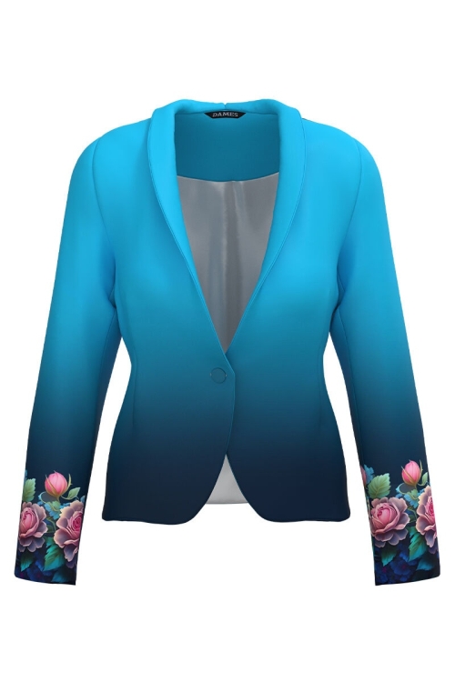 Sacou bleu in degrade imprimat cu model floral CMD4624 - Img 2