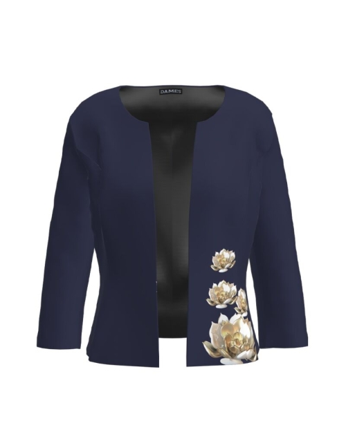 Sacou bleumarin cambrat imprimat cu model floral CMD1619